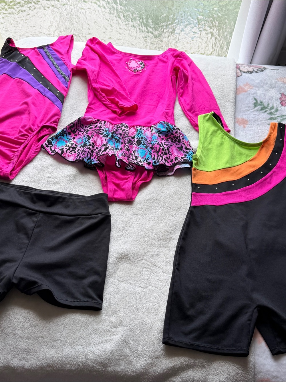 Hot Pink Girls Gymnastics Leotard with Skirted Ruffle